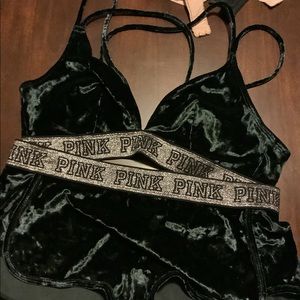 Vs pink velvet bralette set
